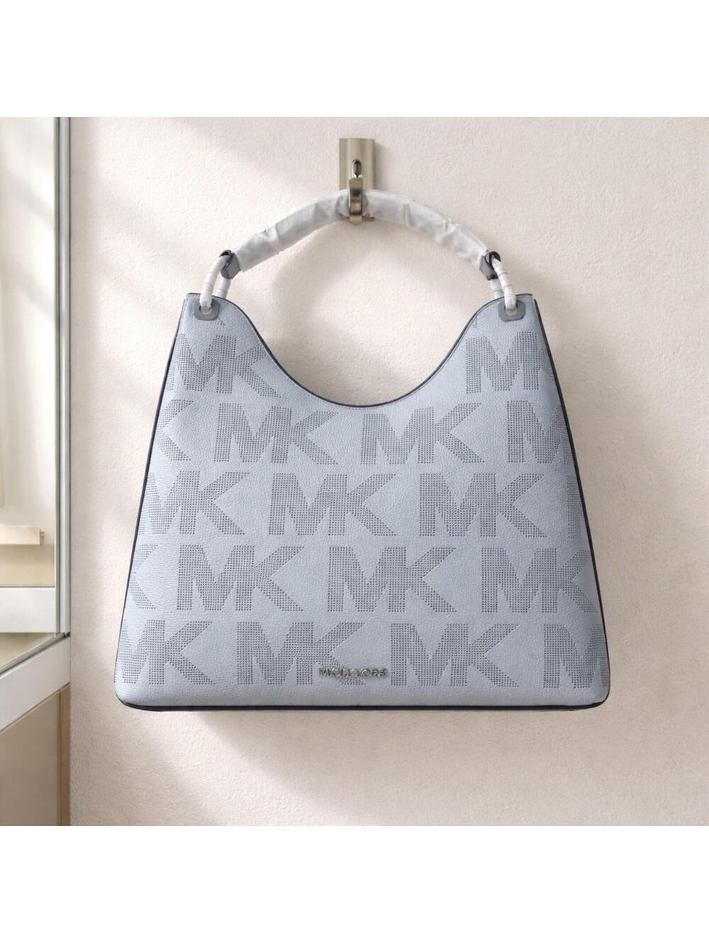 MICHAEL Michael Kors XL Joan Perforated Leather Slouchy Shoulder Bag Pale Blue